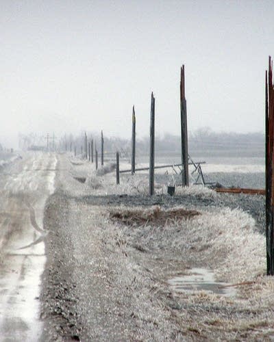 1996 Ice Storm SW Minnesota Power Lines Down near Worthington. Photo from MPR.