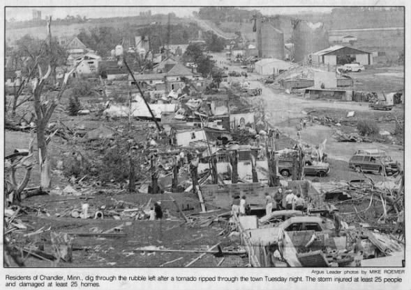 1992 Chandler Tornado. Newspaper photo from Argus Leader.