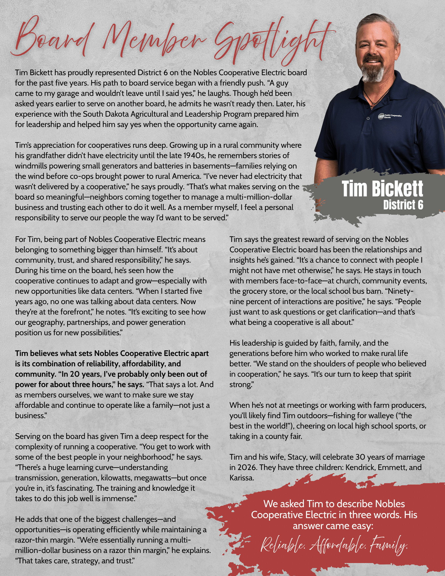 Image of Tim Bickett Story - as printed in November 2025 newsletter